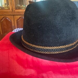 Classic Black Fedora Hat with Gold Rope Band Trim Size: 7 1/4.  Zermoh Style.